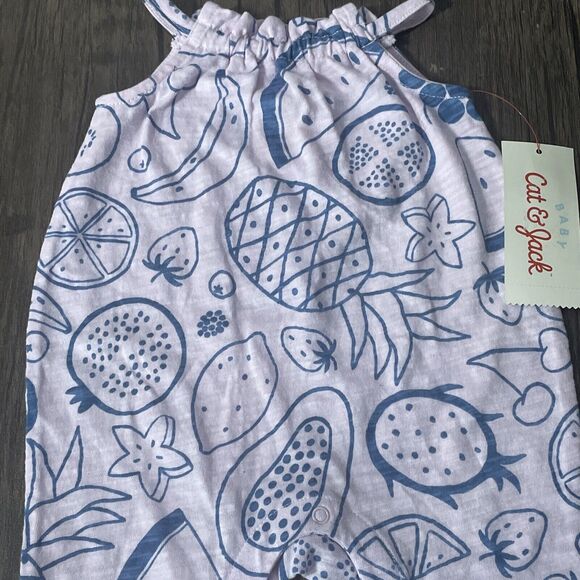 Cat & Jack Baby Girls Romper Pink Blue Assorted Fruits Sleeveless Newborn Size - Picture 3 of 8